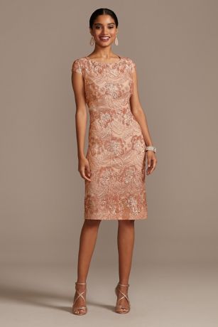 Sequin Lace Knee-Length Sheath with Cap ...
